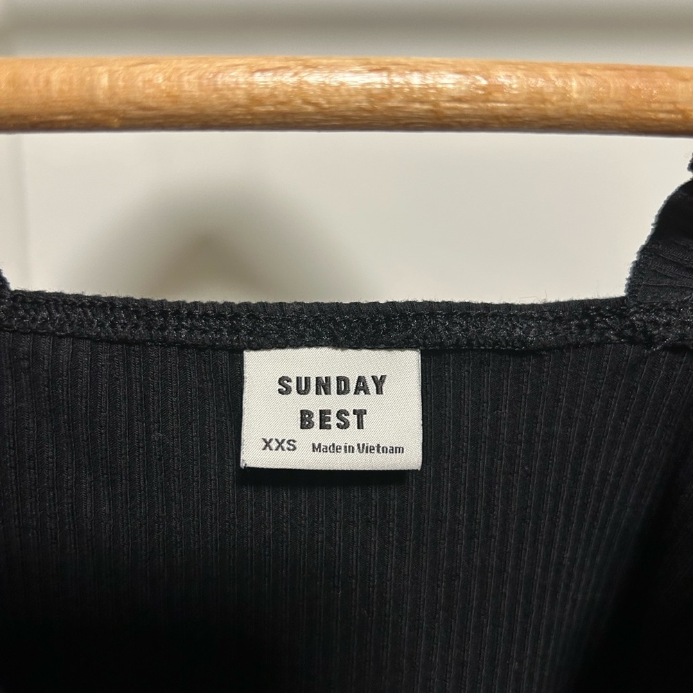 Sunday Best Black Ruffled Strap Ribbed Bodysuit - Picture 3 of 5
